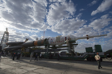 Soyuz TMA-18M spacecraft roll out