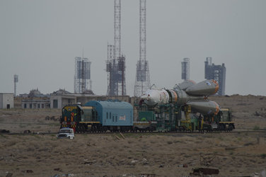 Soyuz TMA-18M spacecraft roll out