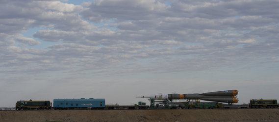 Soyuz TMA-18M spacecraft roll out