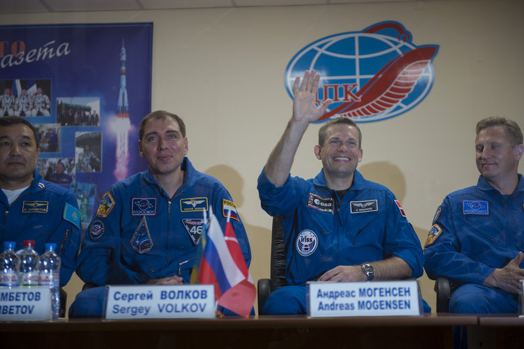 Andreas Mogensen during the press conference held at the Cosmonaut Hotel