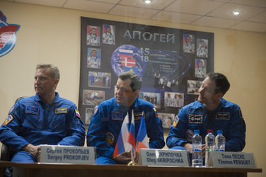 Backup crew members during the press conference held at the Cosmonaut Hotel