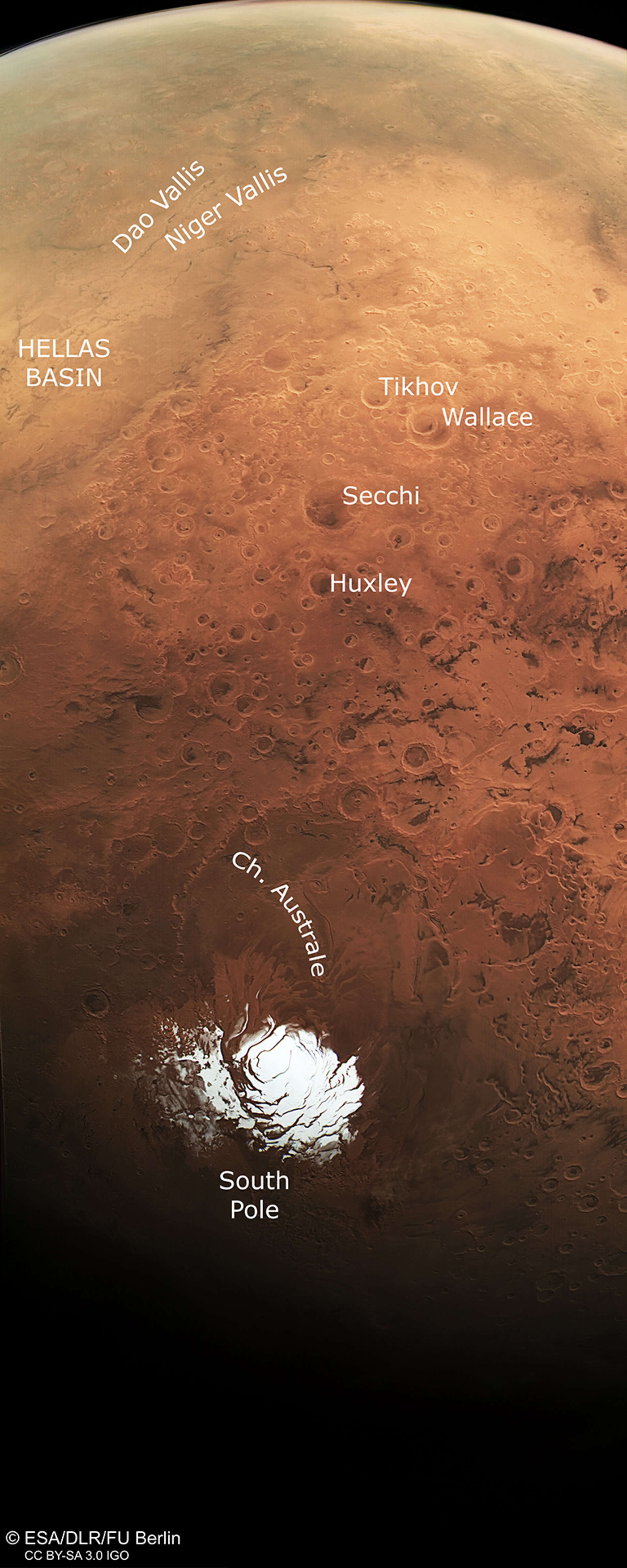 Mars south pole and beyond, annotated 