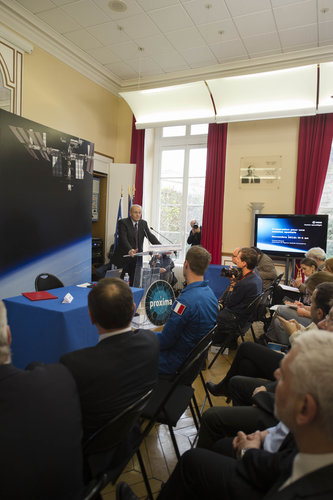 Jean-Yves Le Gall at the unveiling of Thomas's mission name and logo