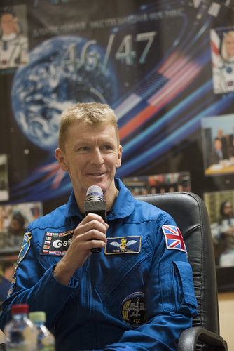 ESA astronaut Tim Peake answers questions during the pre-launch press conference