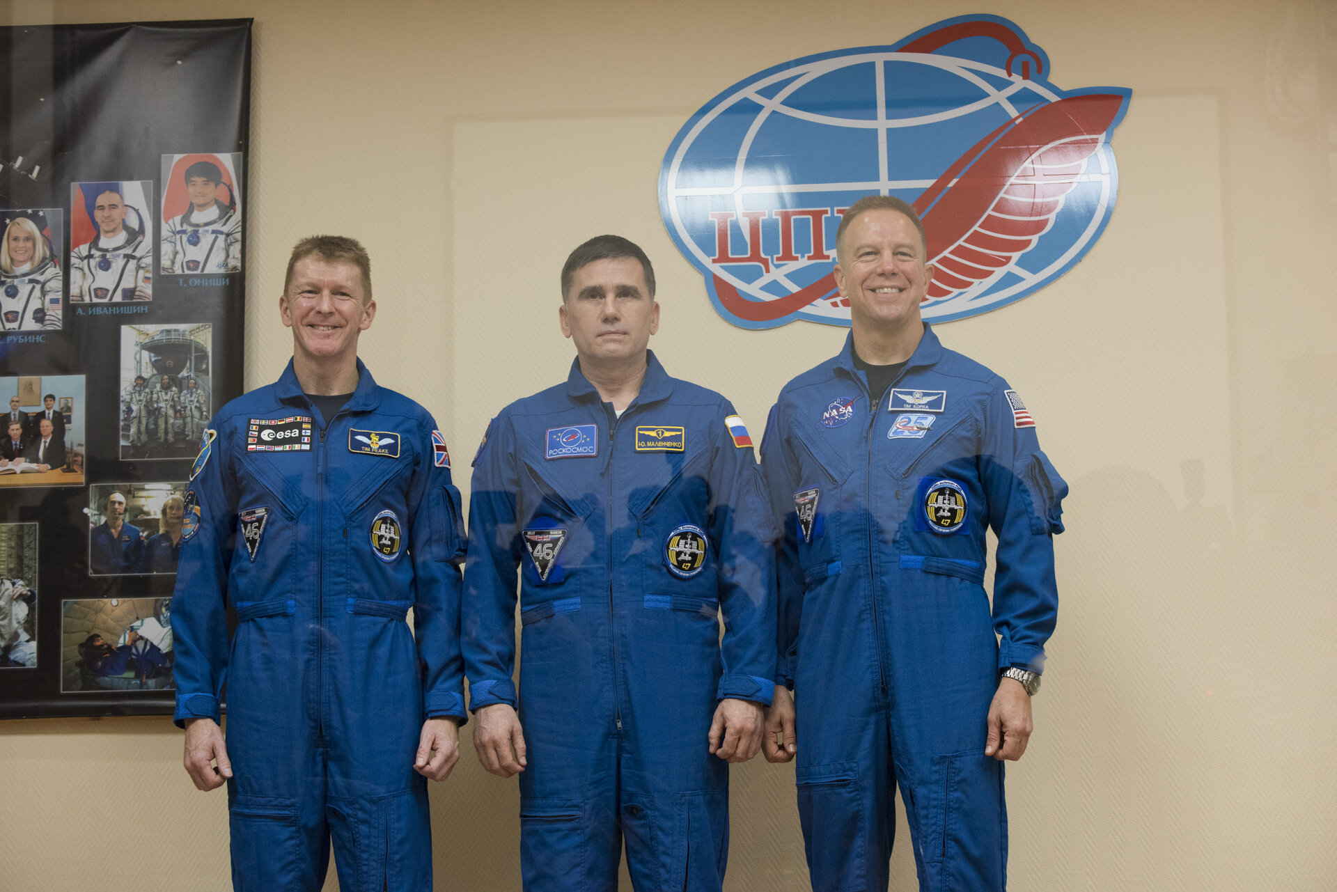 Expedition 46-47 prime crewmembers during the pre-launch press conference