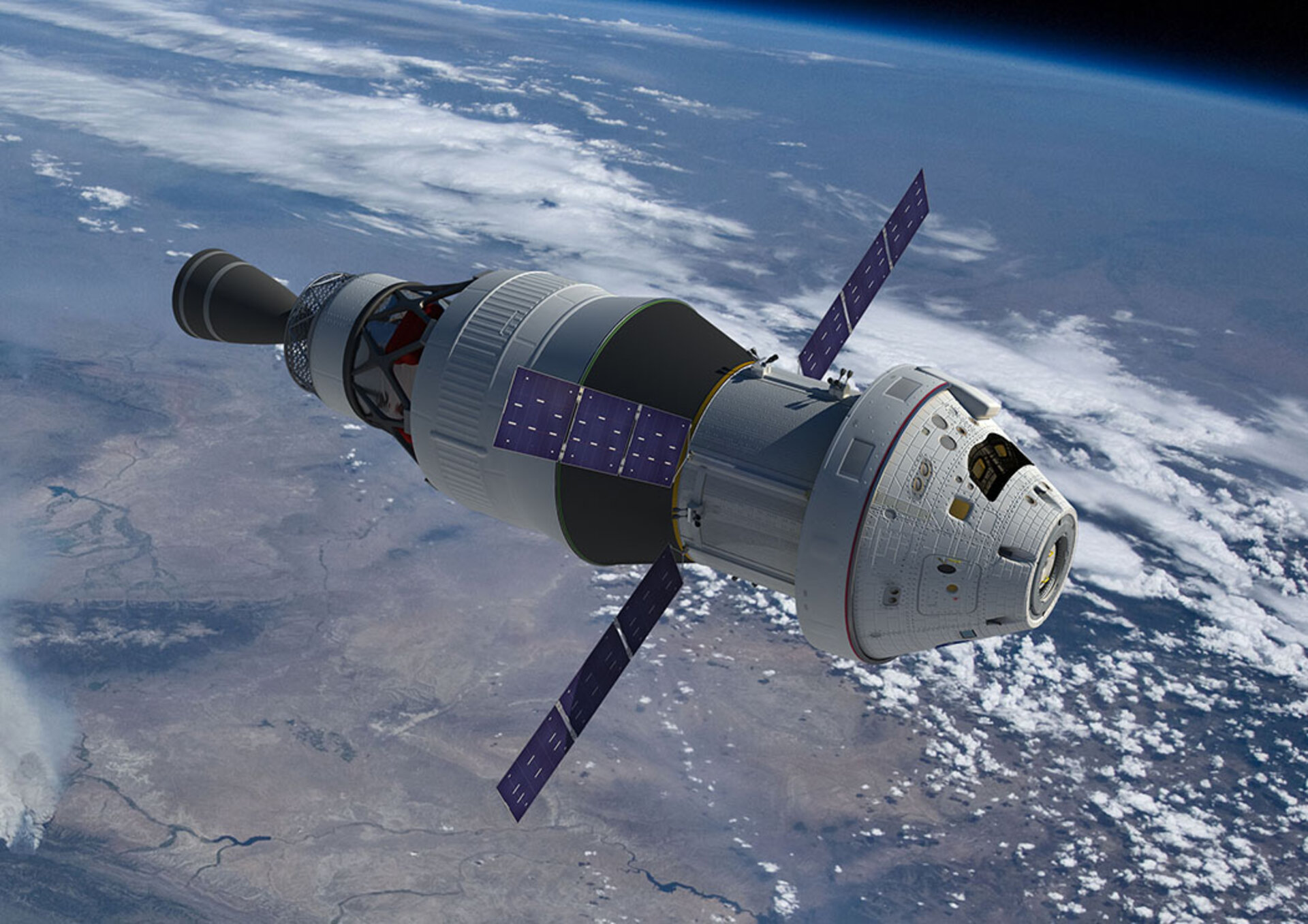 Orion with service module and propulsion stage