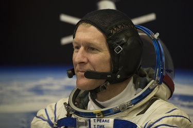 Tim Peake dressed in his Russian Sokol suit