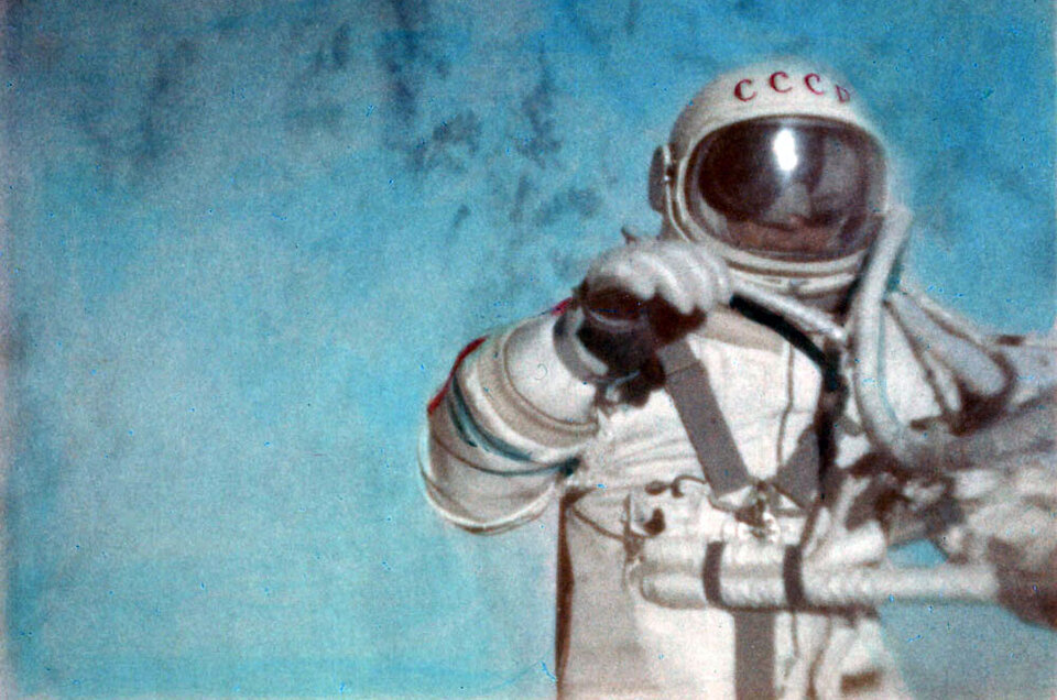 Alexei Leonov makes the first walk in space, March 1965