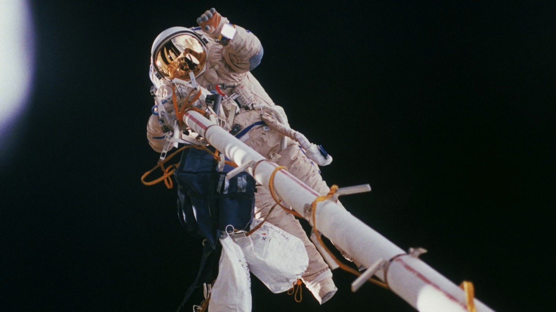 Thomas Reiter makes the first ESA spacewalk in 1995
