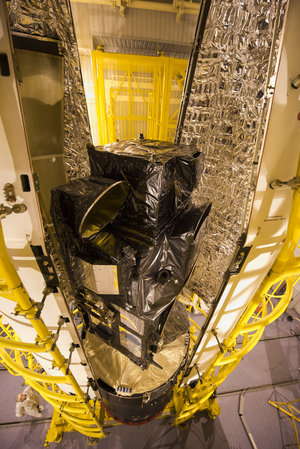 Sentinel-3A being encapsulated within its Rockot fairing