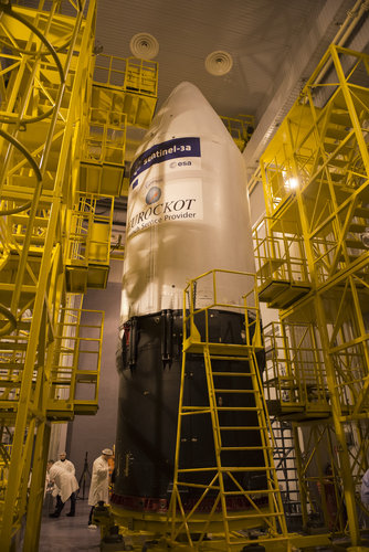 The Sentinel-3A logo has been applied to the Rockot fairing