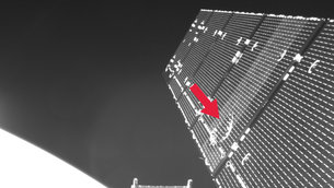 Sentinel-1A’s solar array before and after the impact of a millimetre-size particle on the second panel