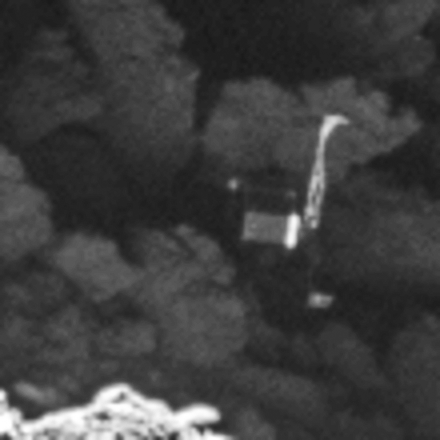 De echte Philae op het oppervlak van de komeet Churyumov-Gerasimenko