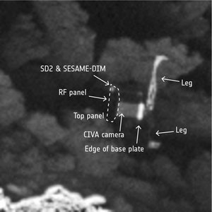 Philae close-up, labelled