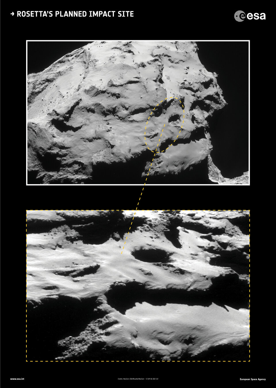 Lugar previsto para el impacto de Rosetta