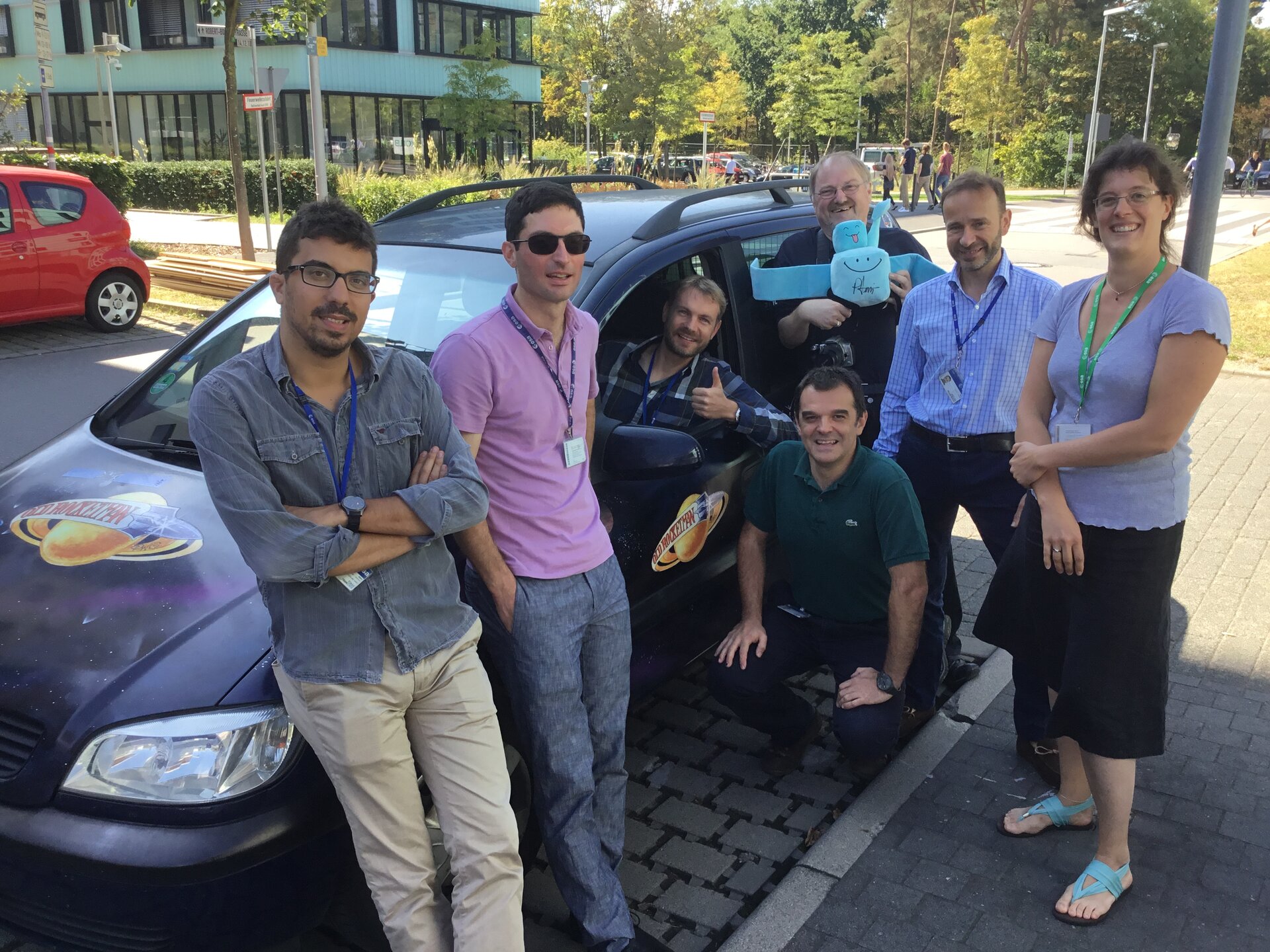 The Rosetta flight control team add their signatures to the SciFi car