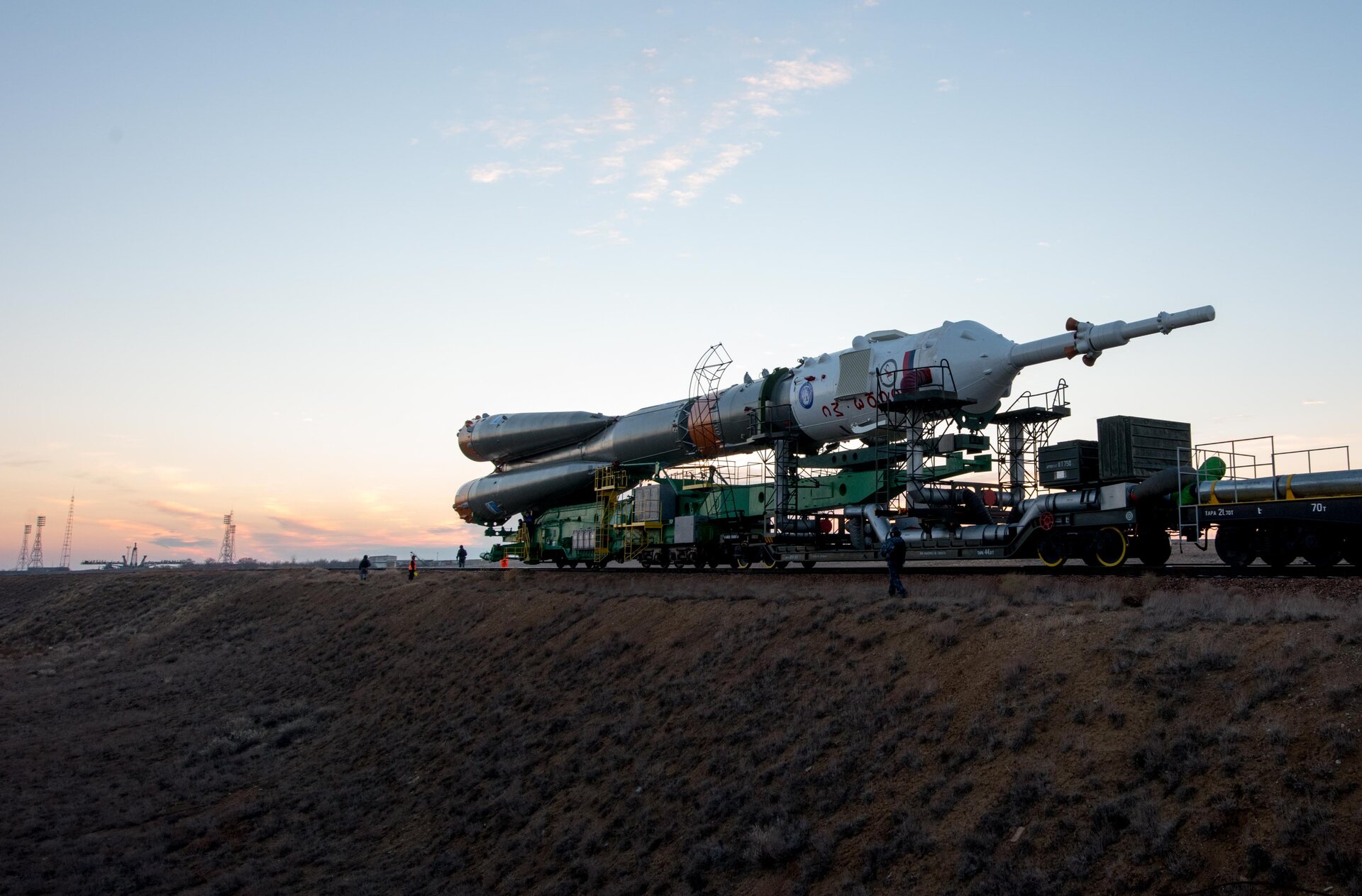 Soyuz spacecraft roll out