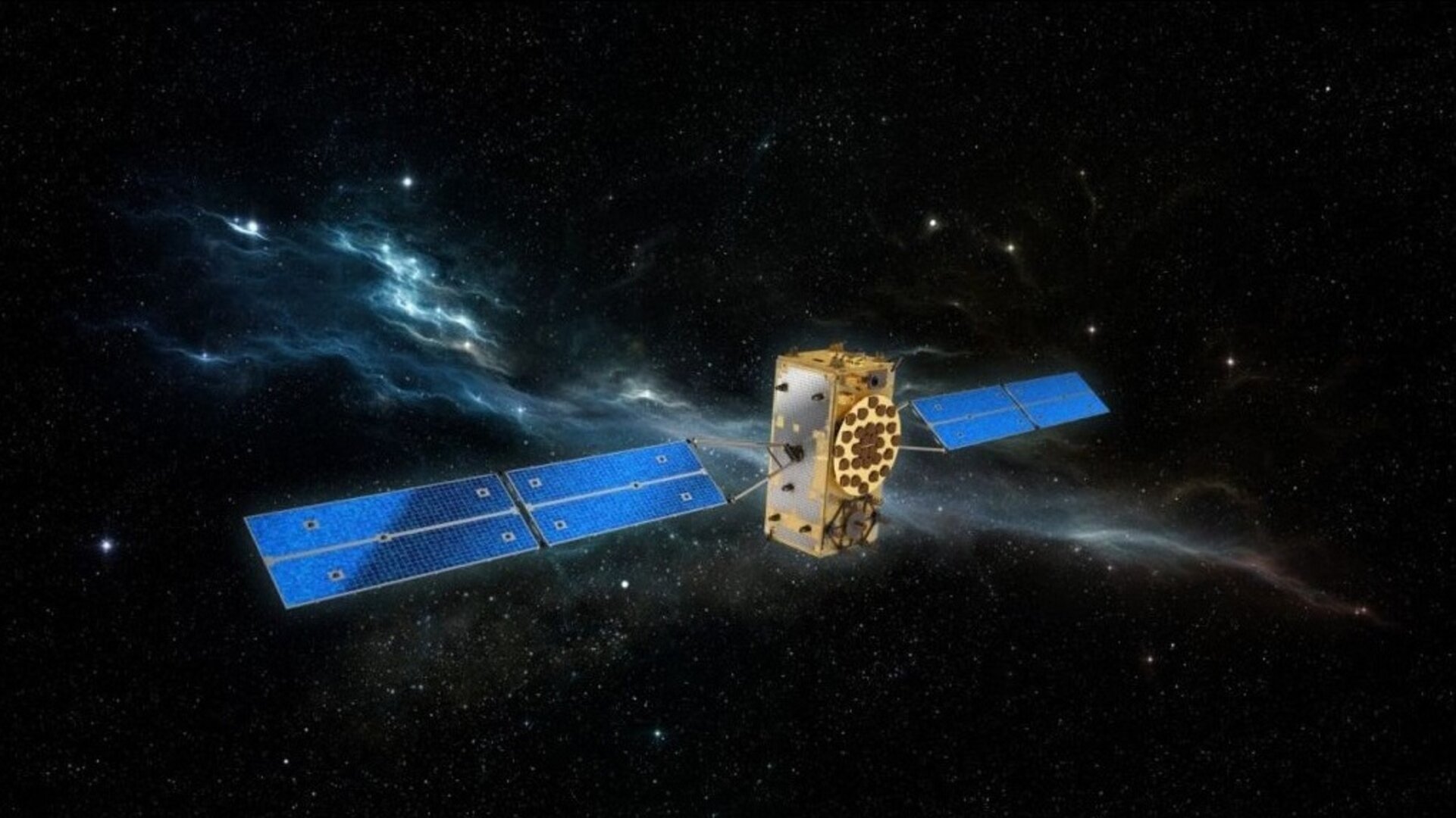 Kunstniku kujutis Galileo Full Operational Capability satelliidist, koos OHB Bremenis ehitatud platvormidega ning navigatsioonilastiga Surrey Satellite Technology Ltd-ilt. Allikas: OHB.