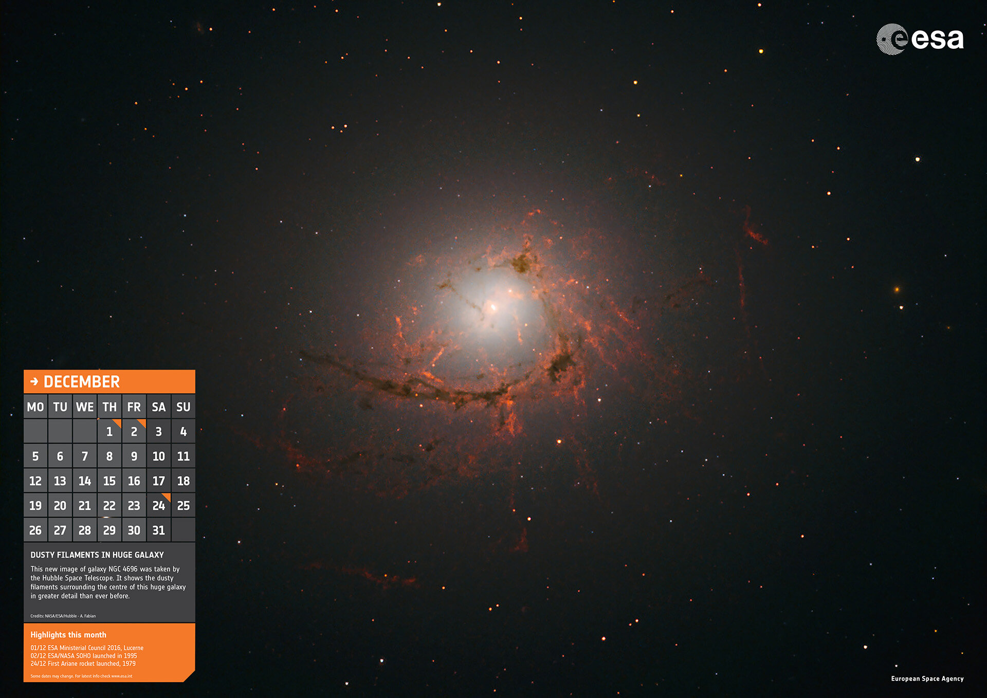 Dusty filaments in huge galaxy