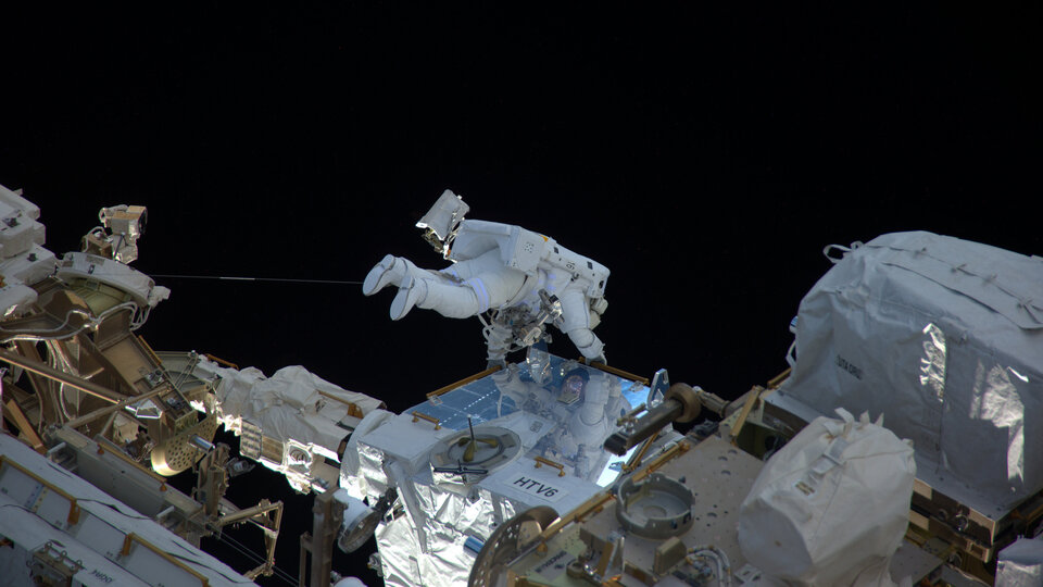 Thomas during his first spacewalk