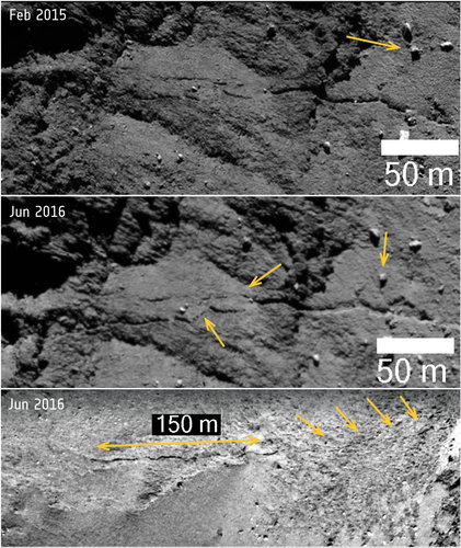 Comet changes: new fracture and boulder movement in Anuket