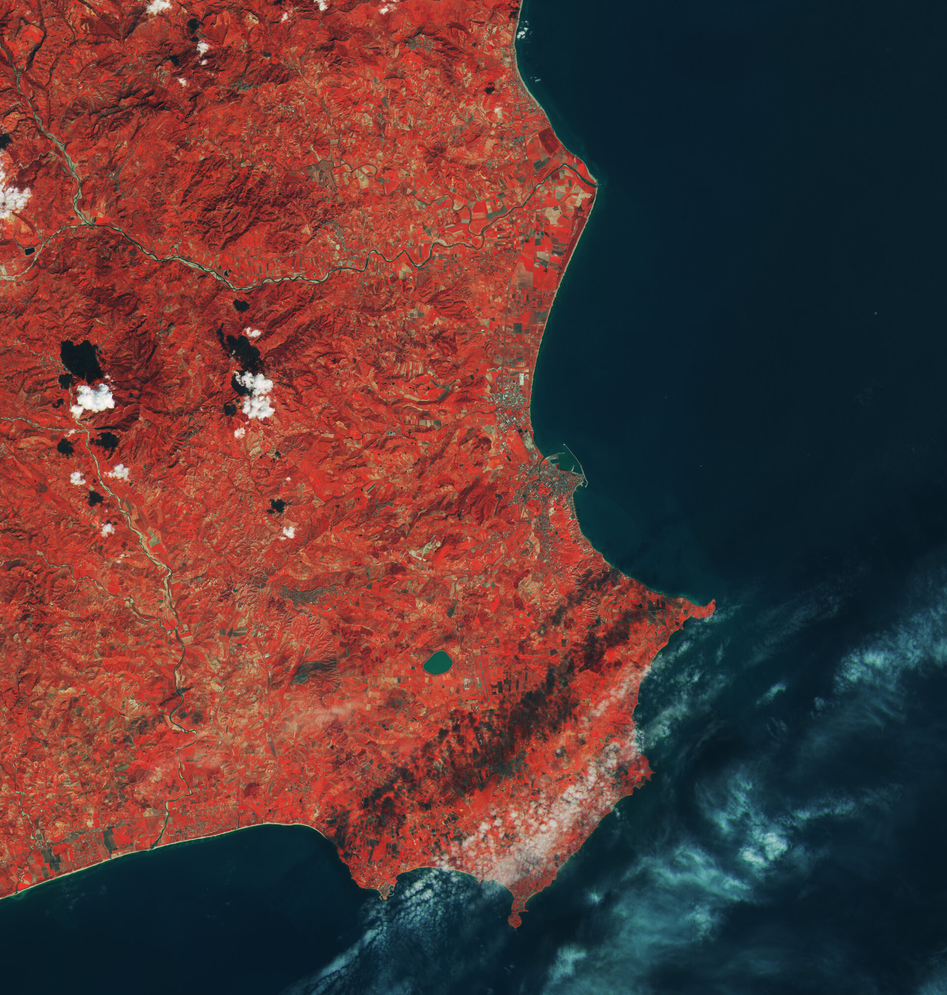 Sentinel-2B used infrared to create this picture of a town called Crotone