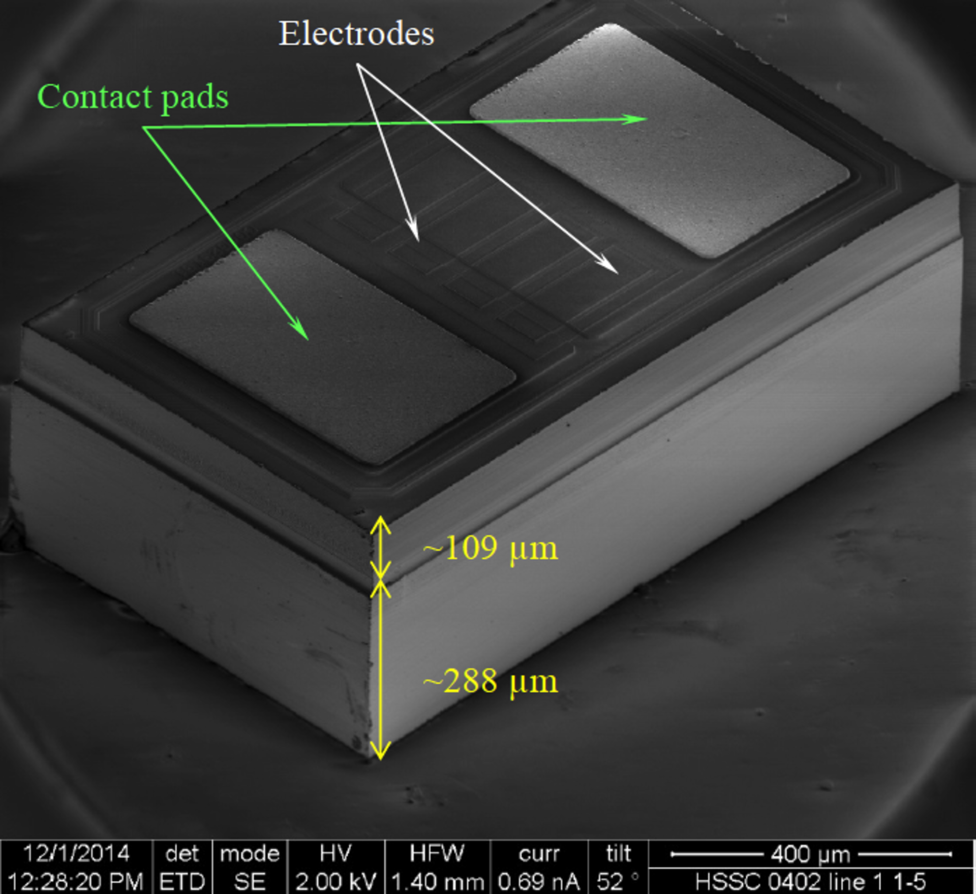 Typical tilted view of the silicon capacitor