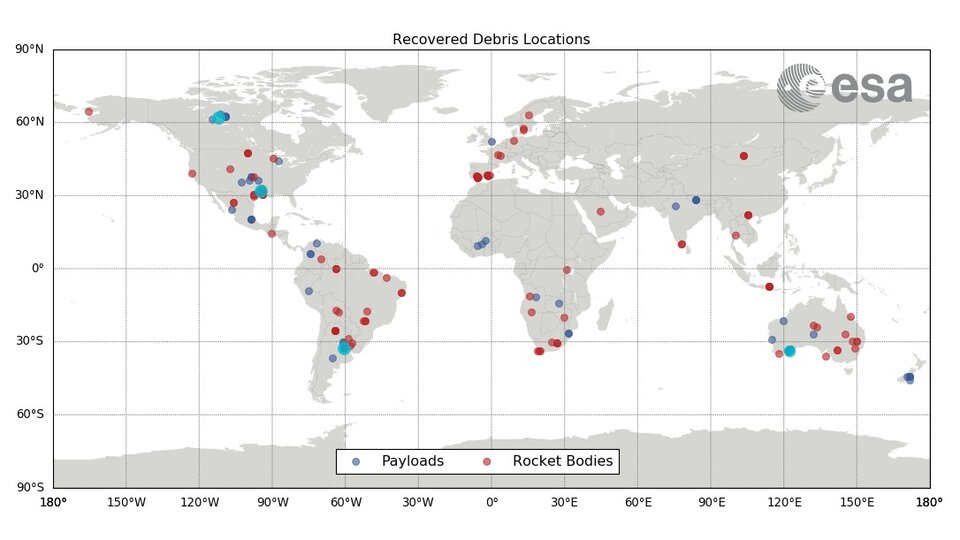 Map of debris recoveries