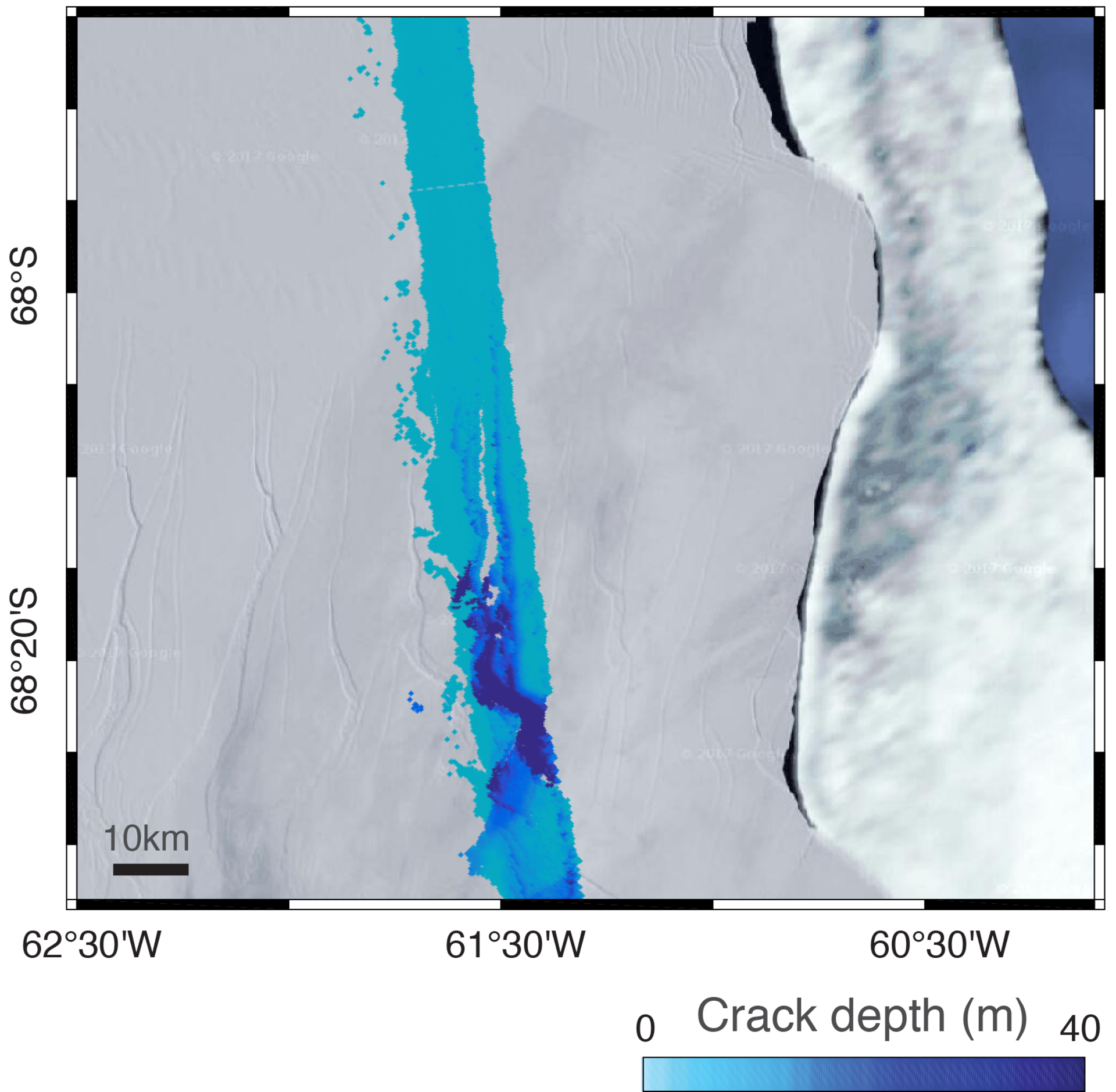 Depth of ice crack