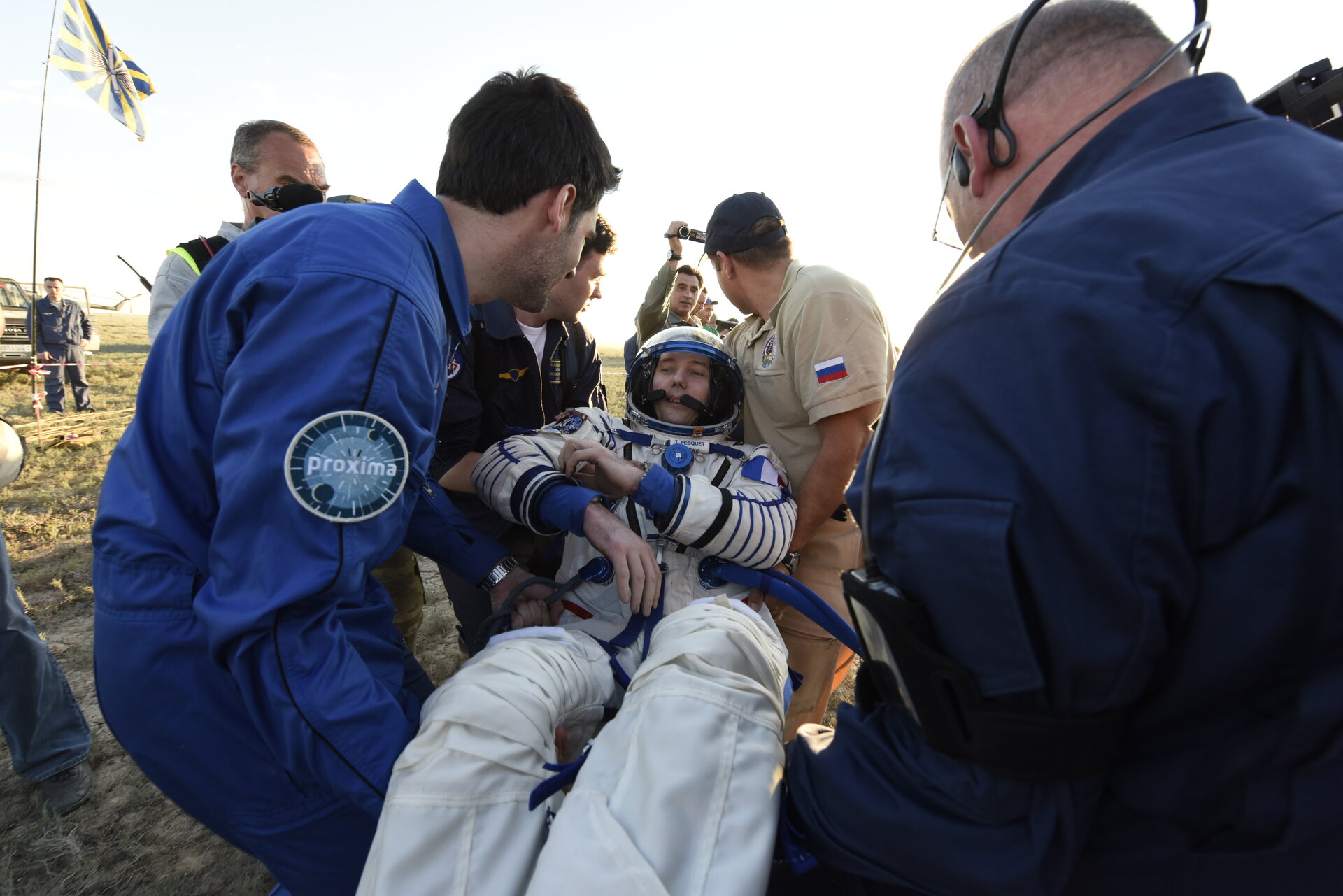 Thomas was carried out of his Soyuz capsule