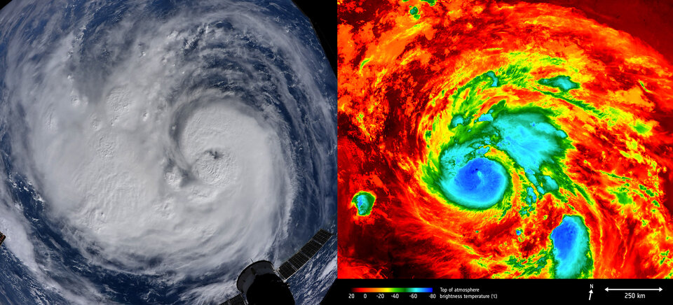 Una doppia veduta dell'uragano Harvey