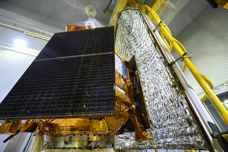 Sentinel-5P seen during the encapsulation within the launcher fairing