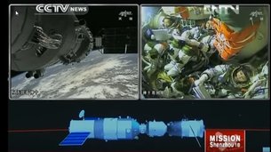 Docking of China's Shenzhou 10 spacecraft with the Tiangong-1 space station 13 June 2013. 