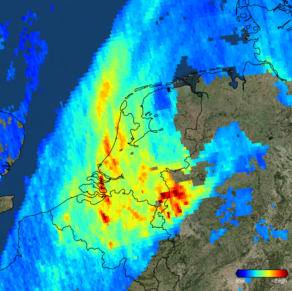 Le dioxyde d’azote au-dessus de la Belgique et des Pays-Bas comme observé par le satellite Sentinel-5P