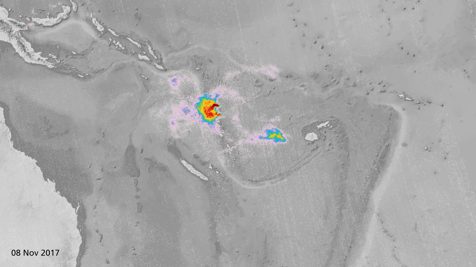 Sentinel-5P sees sulphur dioxide from the Ambae volcano in the South Pacific Ocean