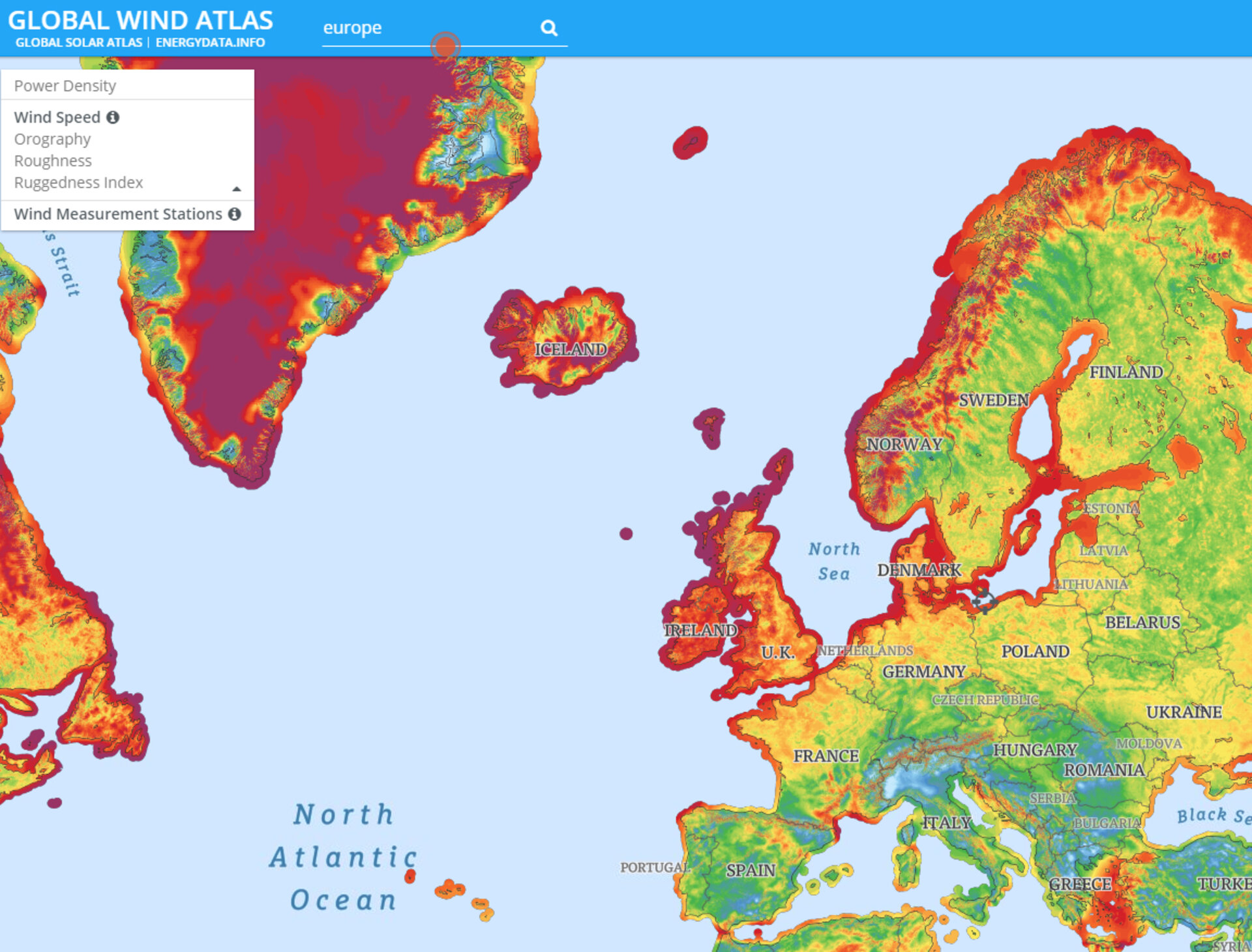 Global wind atlas overlay