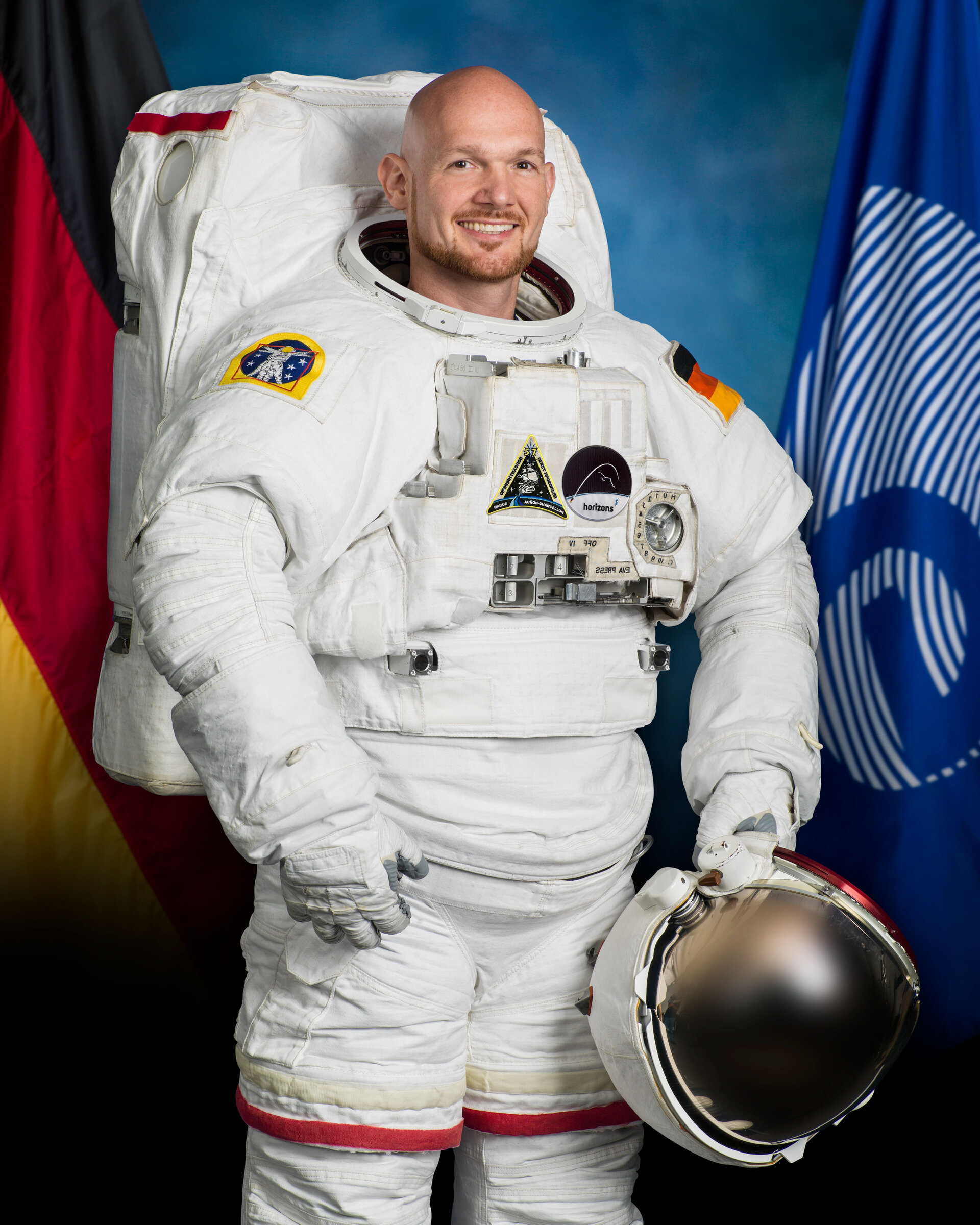 Alexander Gerst wearing NASA's EMU spacesuit