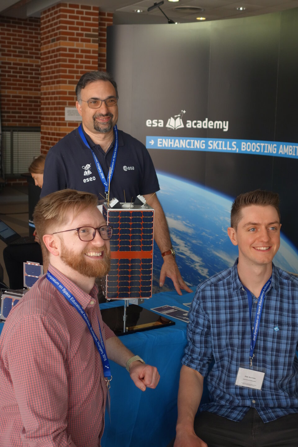 ESEO students professors and ESA responsibles at the ESA Education office stand