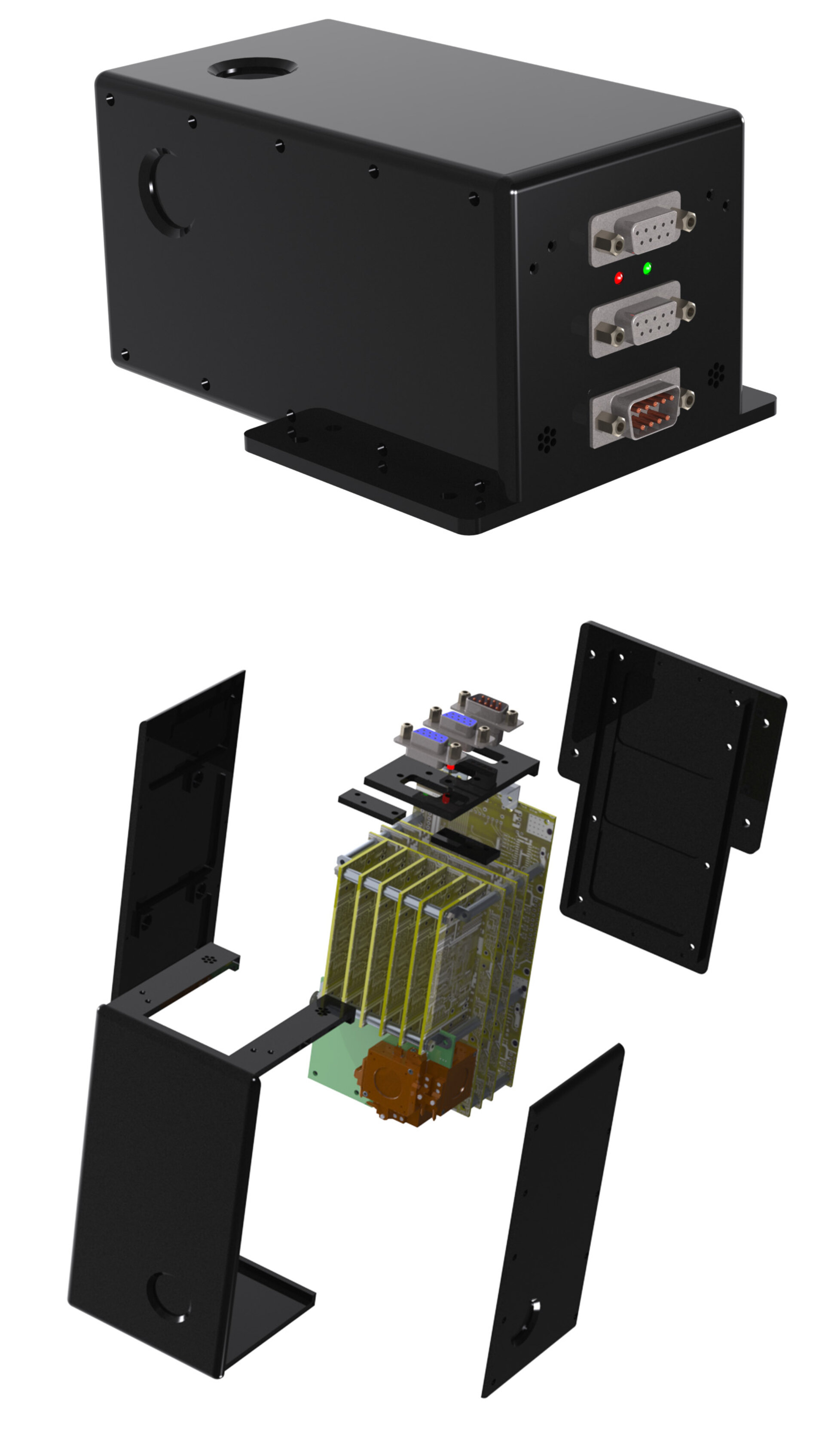CAD - Model of TRITEL payload (top, bottom exploded view)
