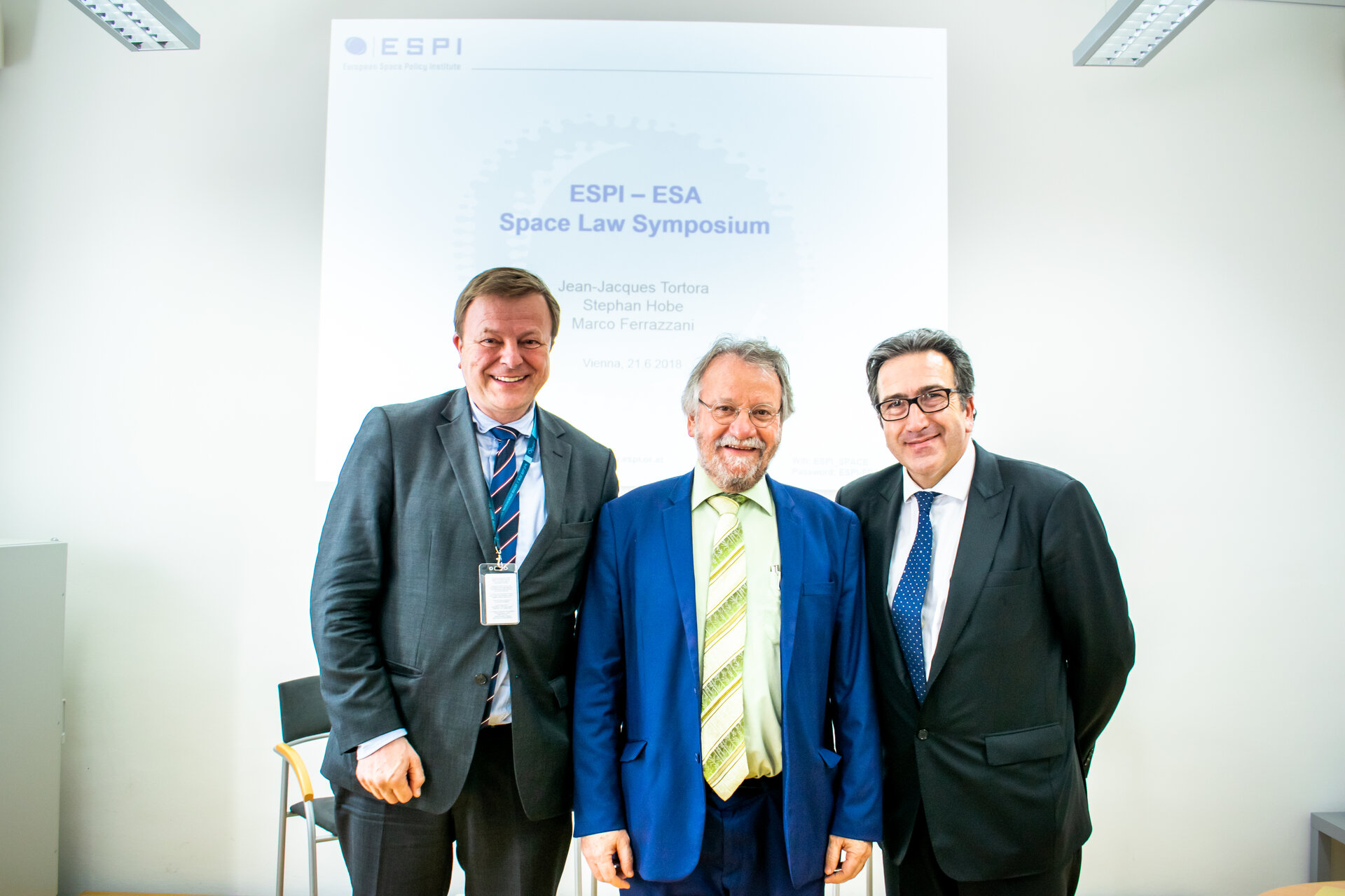 From the left, Prof. Stephan Hobe, Jean-Jacques Tortora and Dr. Marco Ferrazzani 
