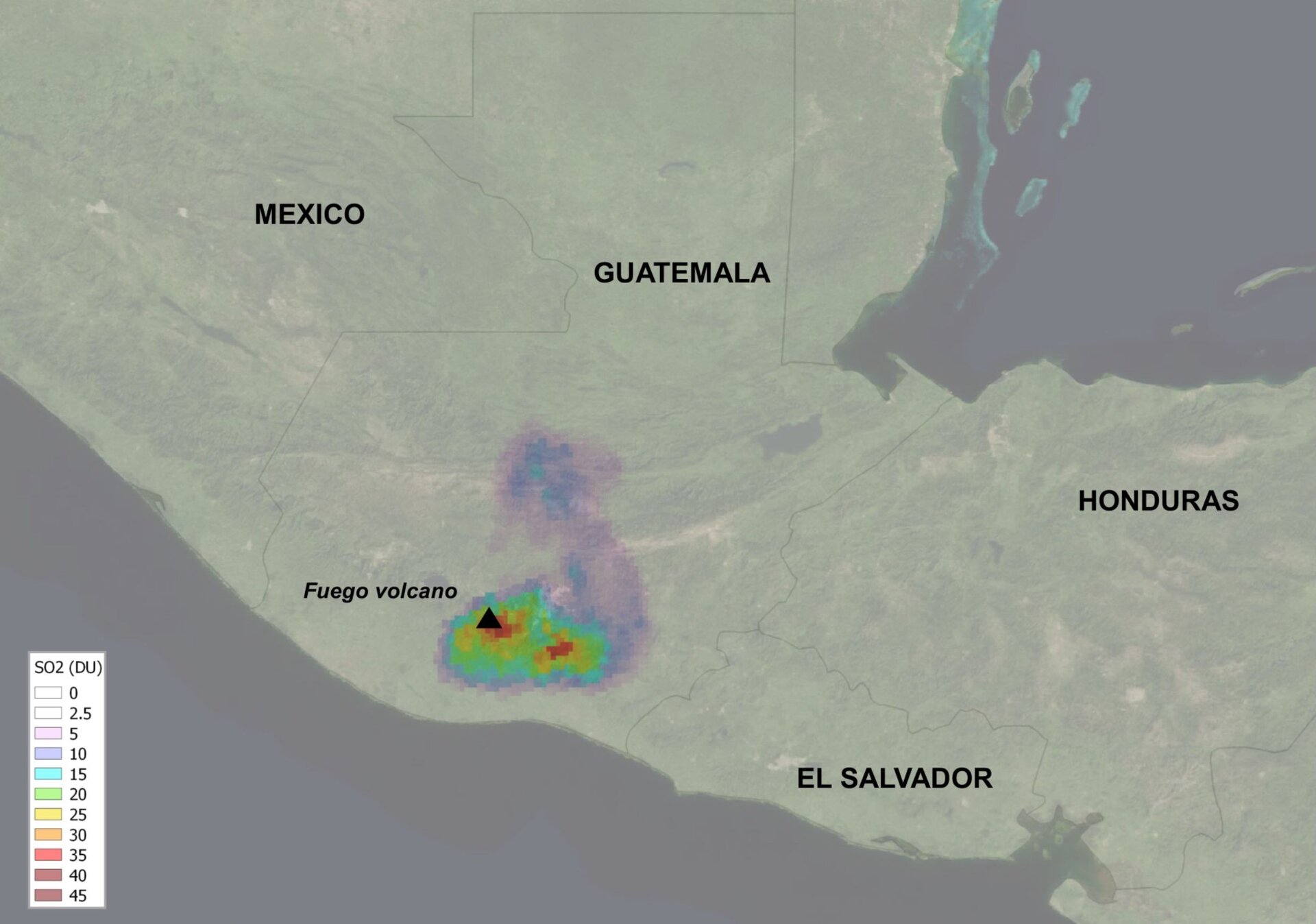 Sulphur dioxide from Fuego volcano