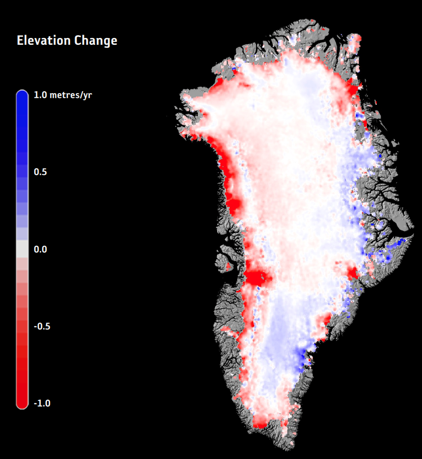 La calotta glaciale della Groenlandia nelle immagini dalle missioni ERS, Envisat e CryoSat tra il 1992 e il 2016