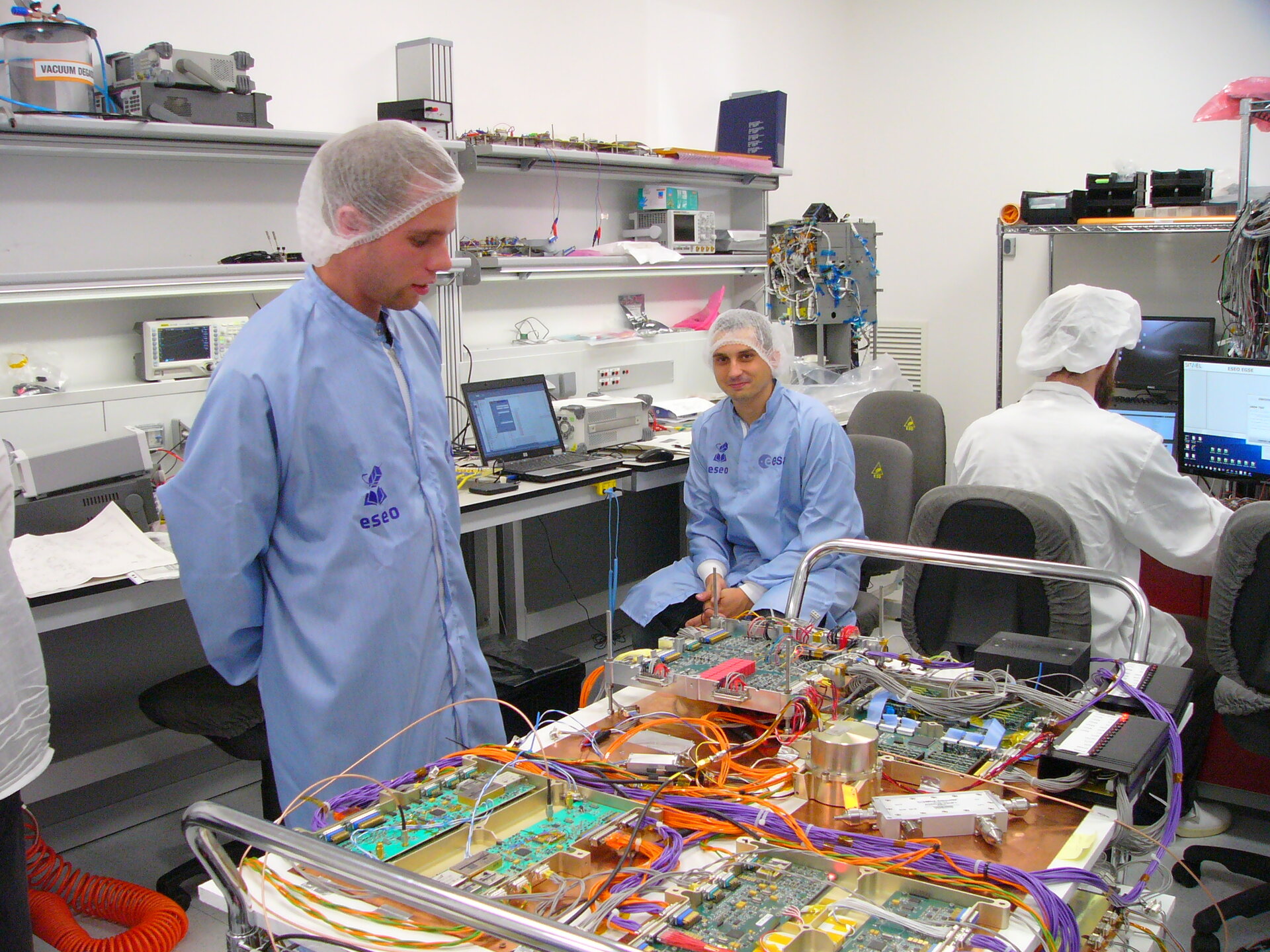 Students in clean room at SITAEL in Forli