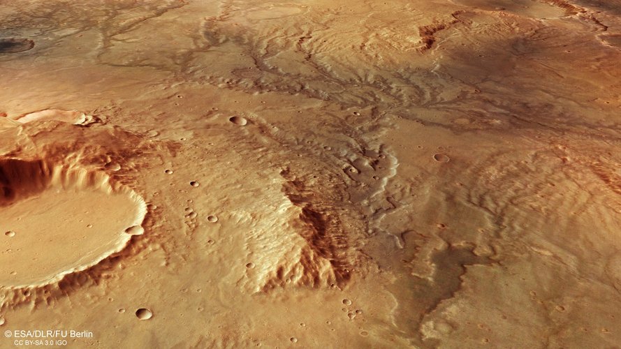 Perspective view of ancient river valley network on Mars