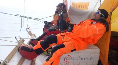 Wind-blown Antarctic explorers