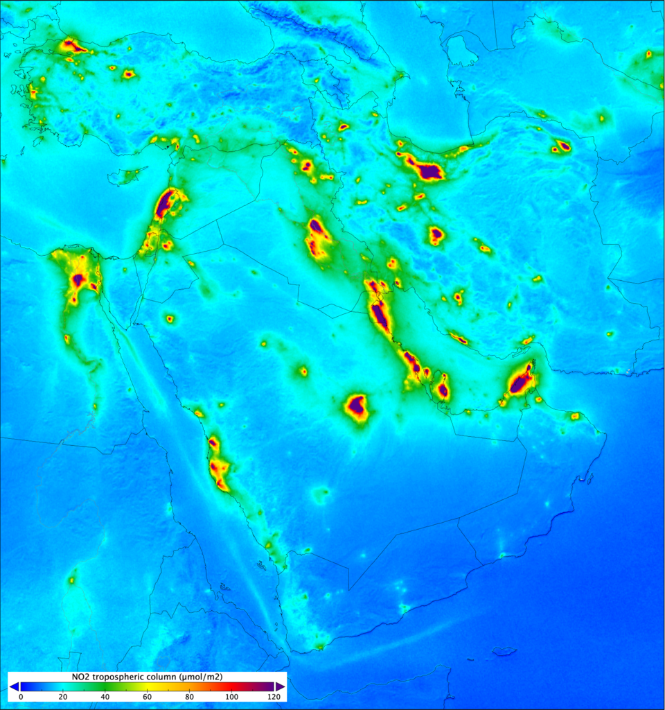 Nitrogen dioxide levels over the Middle East