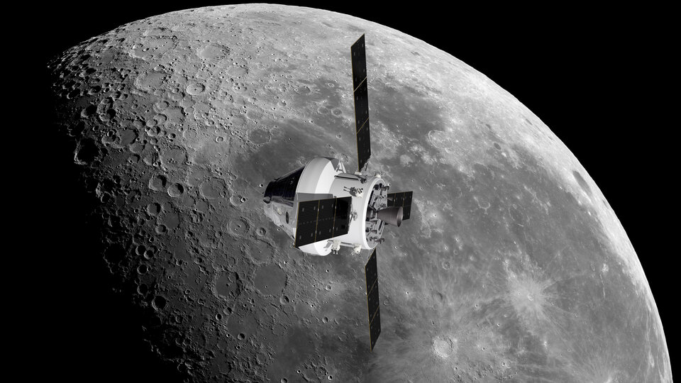 Orion and European Service Module orbiting the Moon