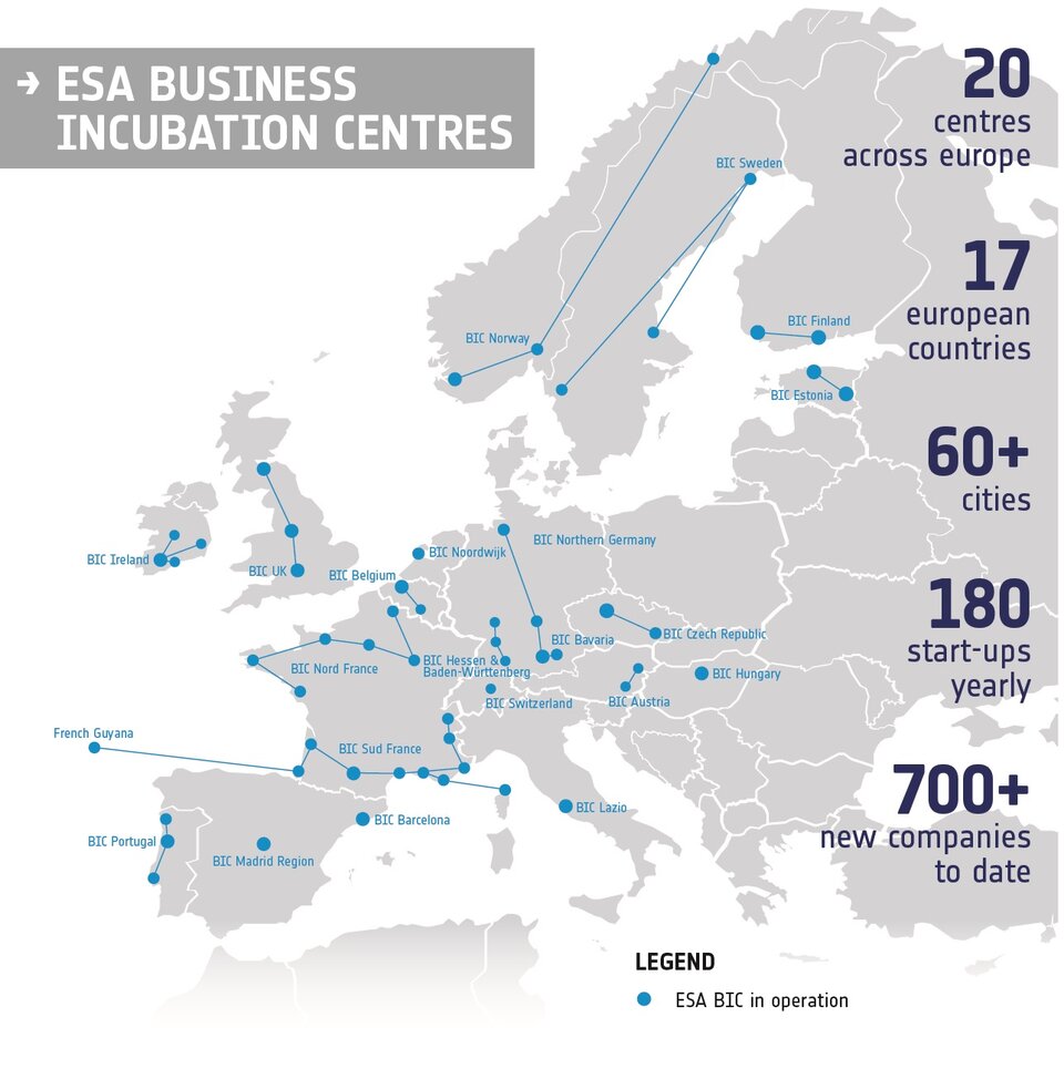 ESA Space Solutions supports entrepreneurs in Europe to develop businesses using satellite applications and space technology. ESA BICs is part of the programme and aims to work with entrepreneurs to turn space-related business ideas into commercial start-ups.