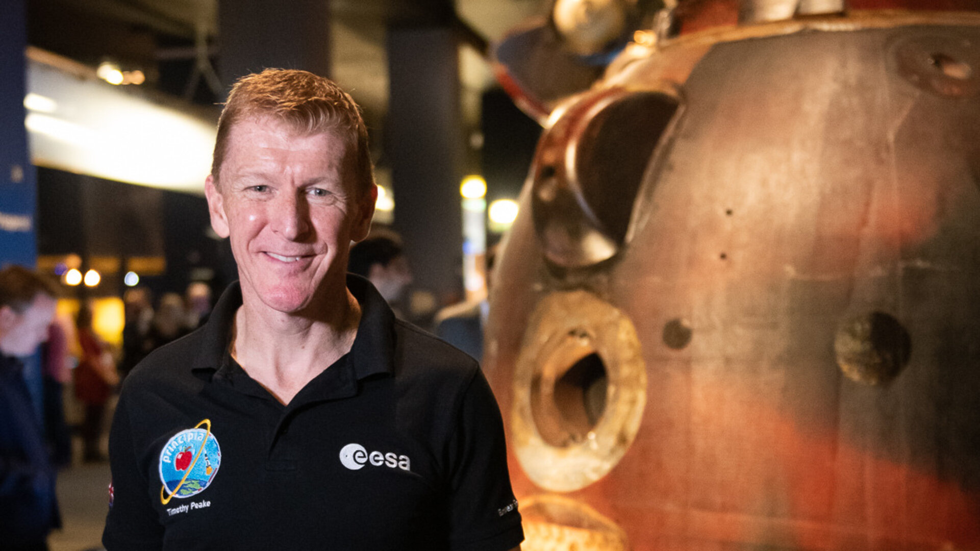 ESA astronaut Tim Peake welcomes the return to the Science Museum in London of the Soyuz descent module in which he travelled