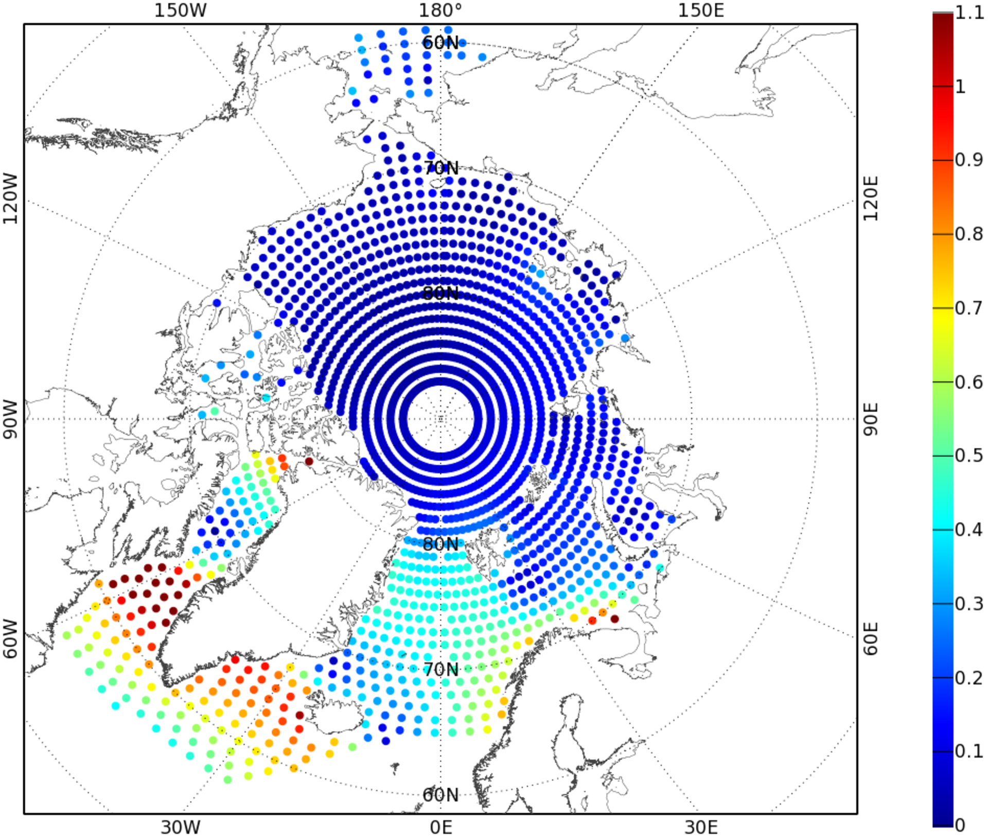 Amplitude of the main tidal component in the Arctic Ocean